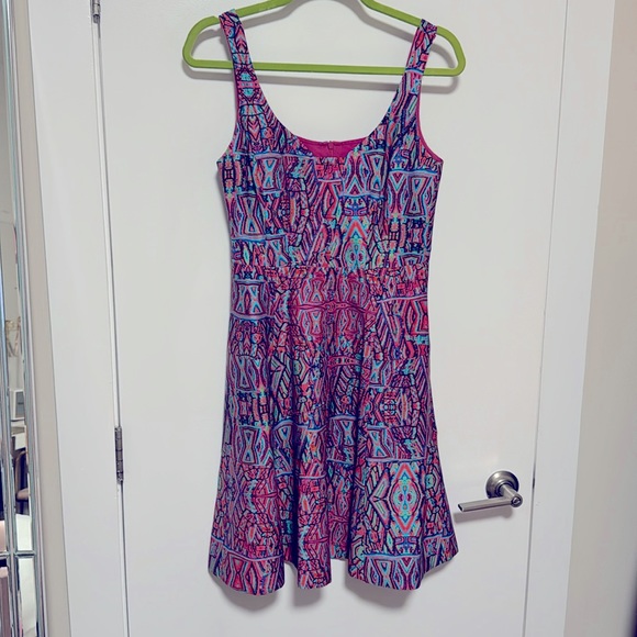 Nanette Lepore Machu Picchu pink printed dress with pockets 2 - Picture 2 of 9